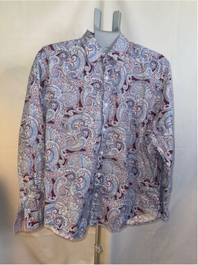Men's Society of Threads Paisley Button Down Shirt, Size L, Blue & Burgundy